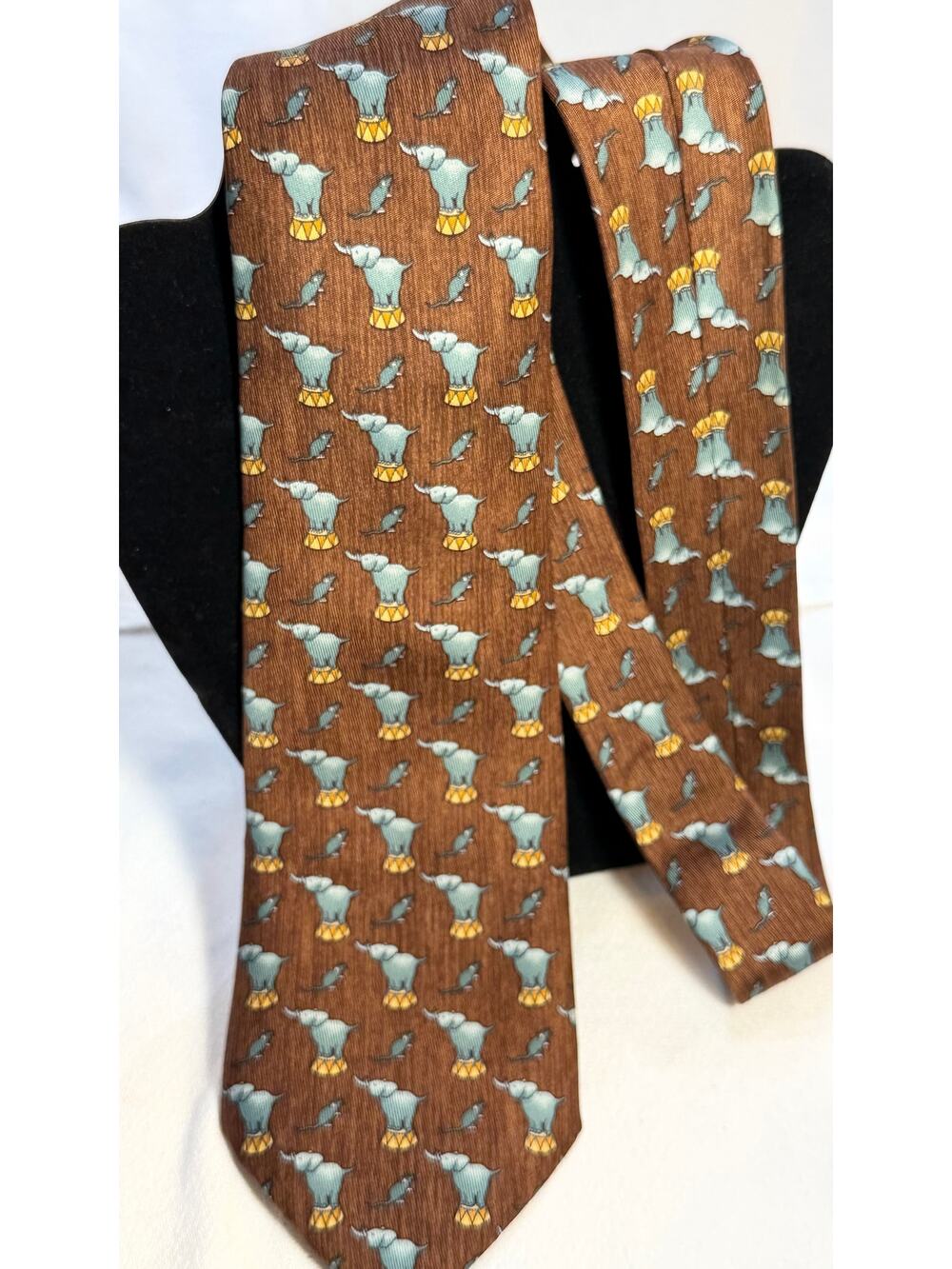 Vintage Hermes Paris Tie Silk Tie - Elephants and Mice Motif c. late 1980s-1990s